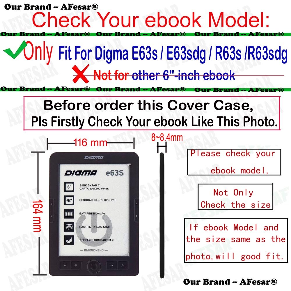 Afesar Flip Cover For Digma E63s E63sdg eReader pu leather book Case magnetic clasp flip good fit R63s R63sdg ebook pouch capa