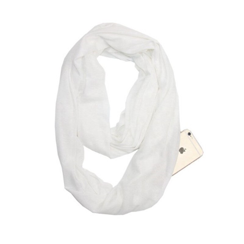 Dames infinity sjaal met opbergvak met rits - effen kleur: Wit