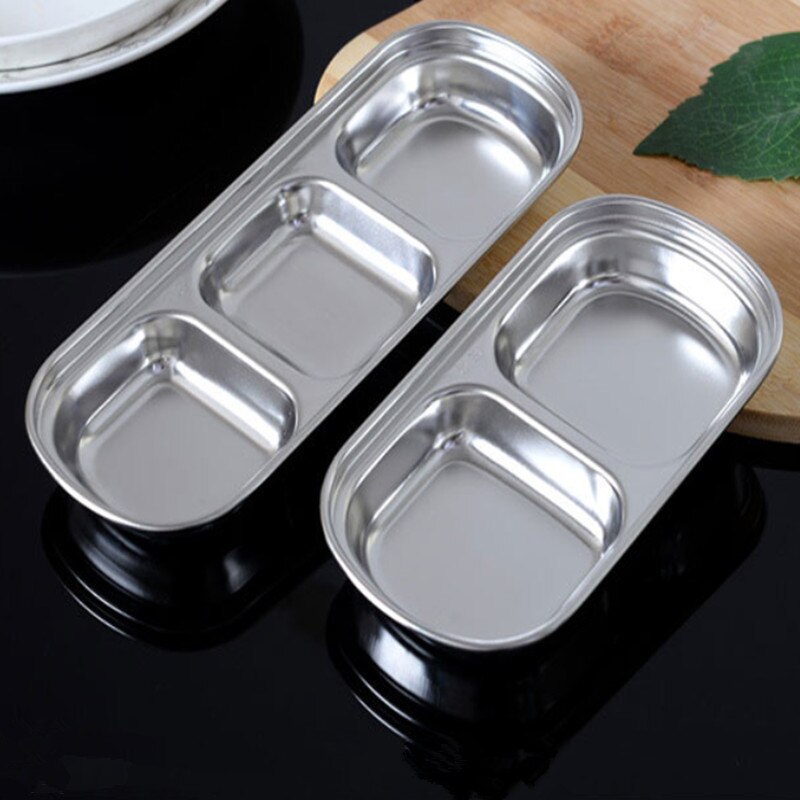 Plates Stainless Steel Assorted Salad Sauce Dipping Dish Tray Bowl Kitchen Tableware Specialty Plate 1/2/3 /4 Grids