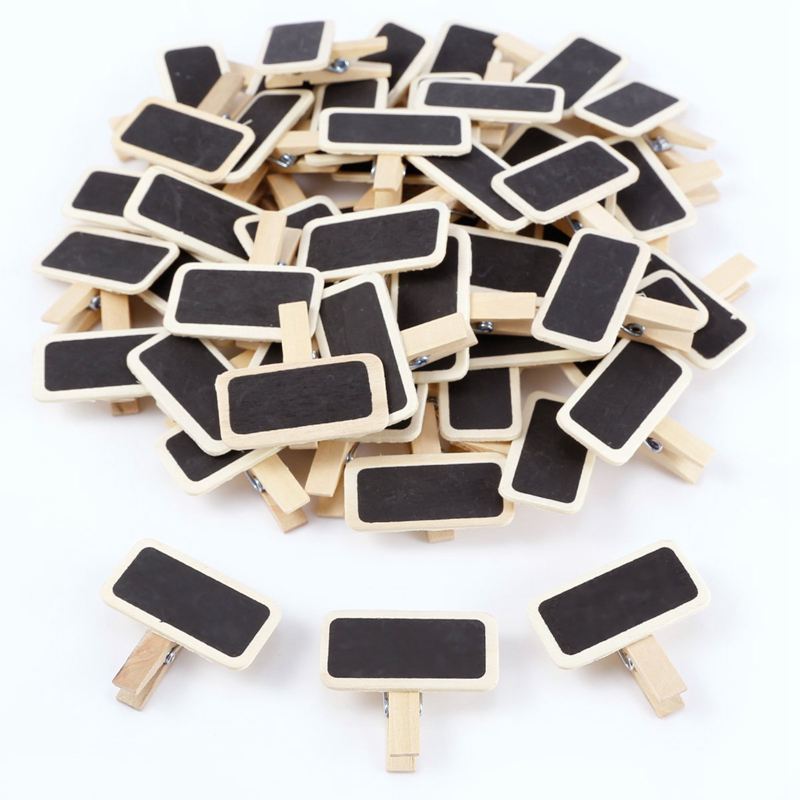 50 Mini schoolbord hout bericht slate rechthoek clip clip panel card memo label prijs plaats nummer tafel