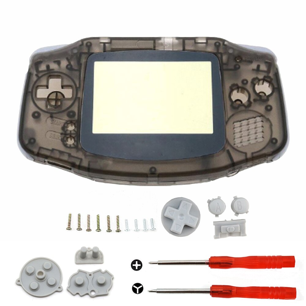 YuXi DIY Full set housing shell cover case w/ conductive rubber pad buttons and Screwdriver for GameBoy Advance for GBA console: Clear black