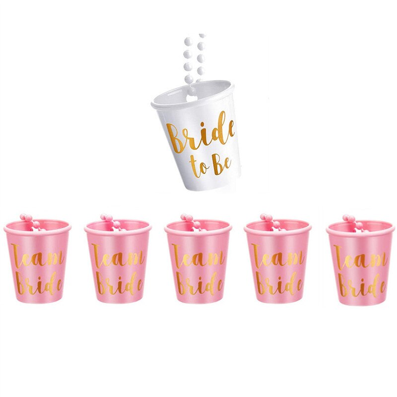 2-6pcs Team Bride To Be Wedding Decoration DIY Plastic Shot Glasses Necklace Bachelorette Party Decor Mariage Bridesmaid: 1white 5 pink