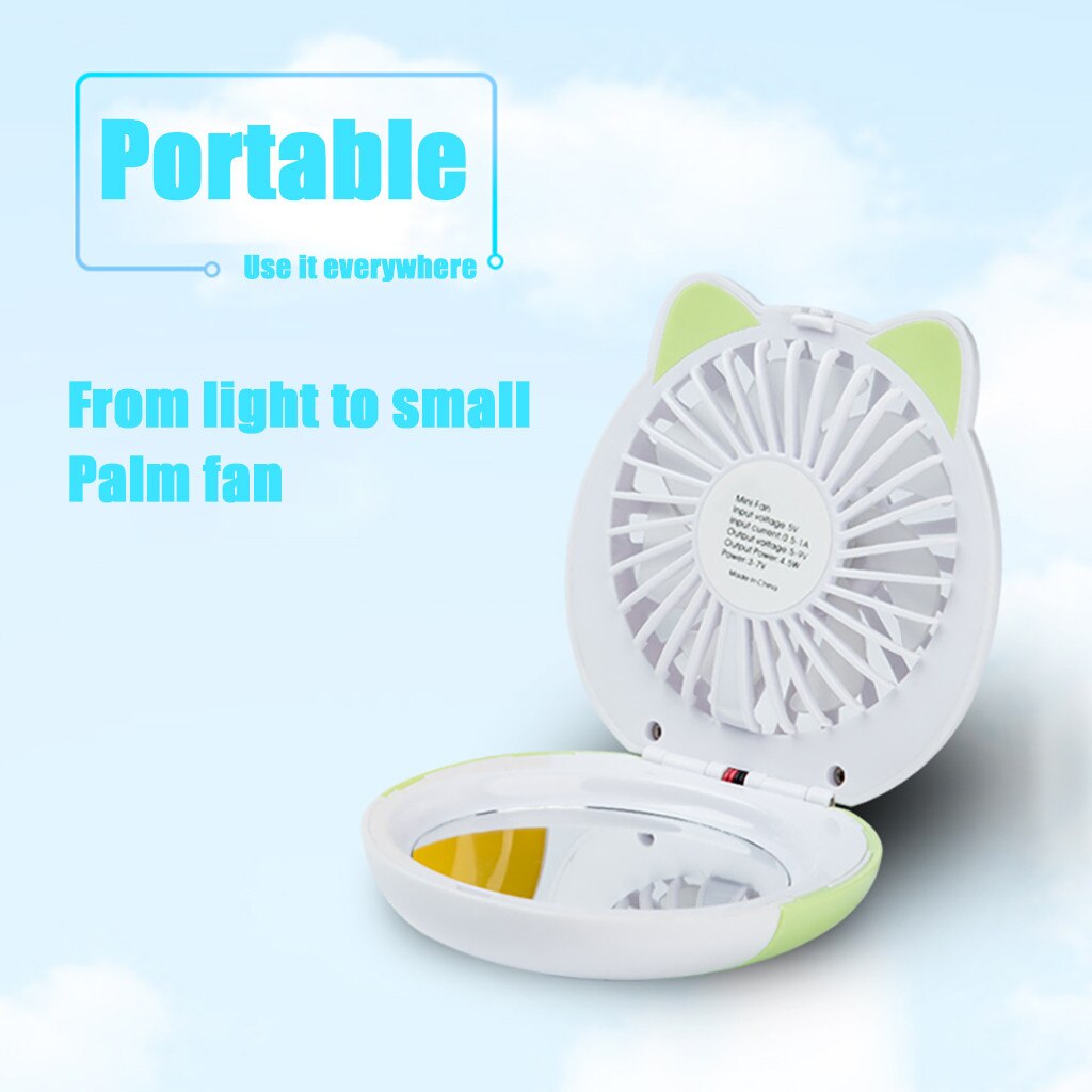 Portable Mini USB Fan Explosion Pig Cartoon Makeup Mirror Fan Adjustable USB Handheld Charging Portable Handheld Mini Fan