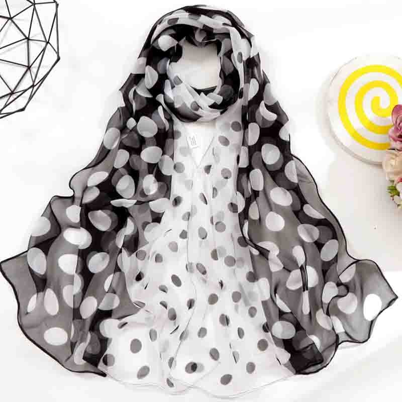 Spring Summer Autumn Women's Thin Silk Scarves Simulation Silk Wild Georgette Gradient Sunscreen Printing Multicolor Scarf A51: black white