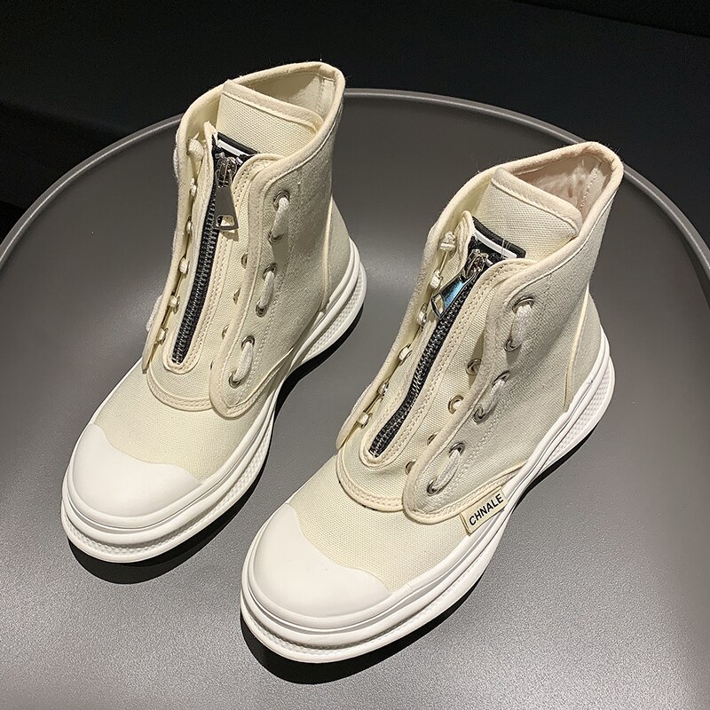Hoge canvas schoenen dames plateauschoenen damesschoenen hoge schoenen dames witte schoenen casual kleur bijpassende: Roomwit / 4