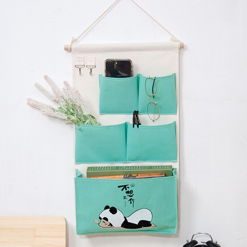 Canvas Storage Hanging Bag Wall Hanging Door Dormitory Hanging Bag 5 Pocket Space Sundries Hanging Organizer