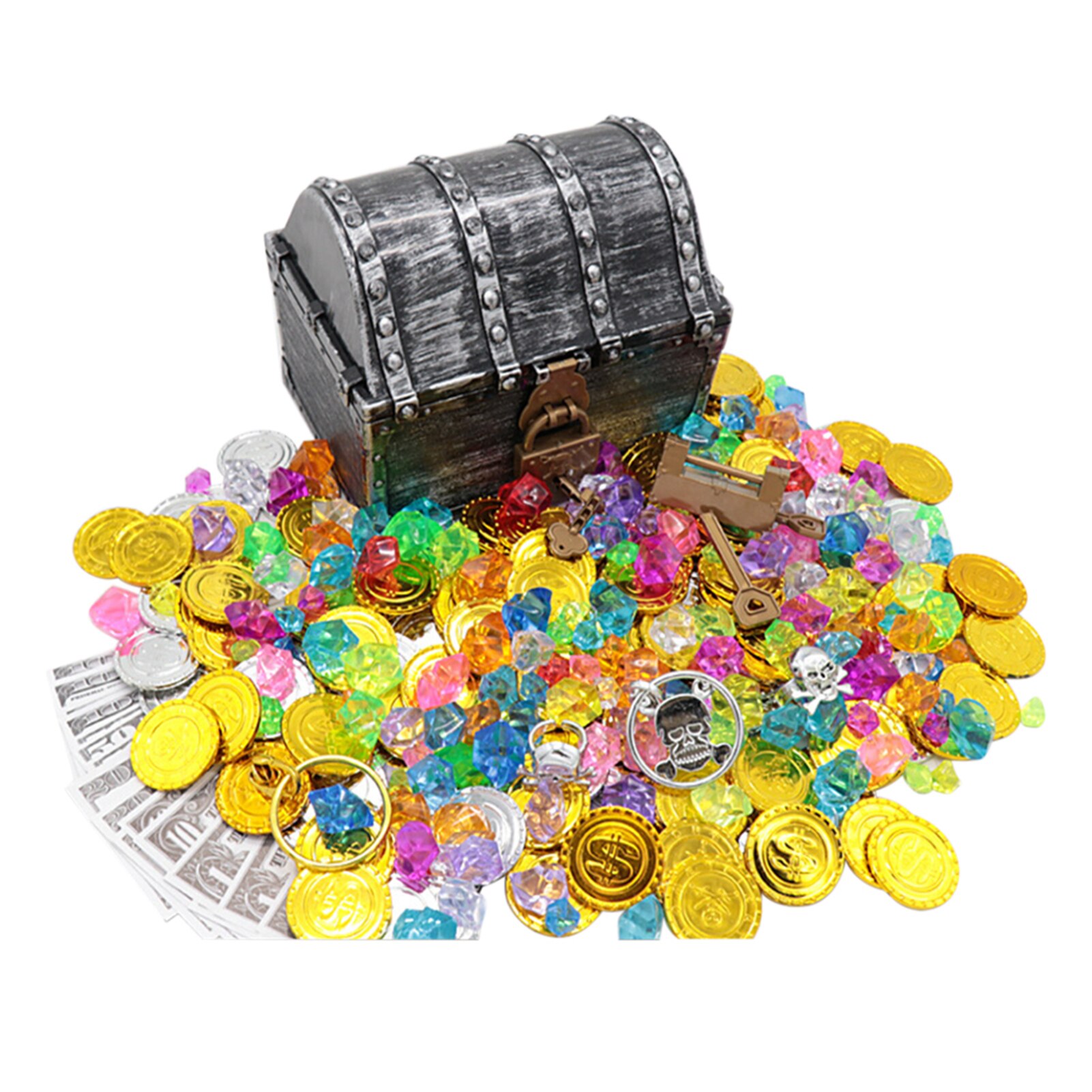 Props Party Favors Trinket Kids Toy Storage Box Pirate Treasure Chest With Lock Jewelry Home Decoration Rings Earrings Playset: B