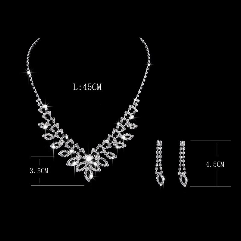 Trendy Female Crystal Flower Jewelry Set Charm Silver Color Dangle Earring For Women Cute White Zircon Wedding Chain Necklace