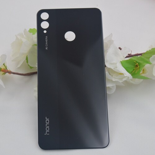 For HUAWEI Honor 8X Battery Cover Rear Glass Door Housing Case Back Panel With Camera Lens For Honor 8X Battery Cover+Adhesive: Black No Lens