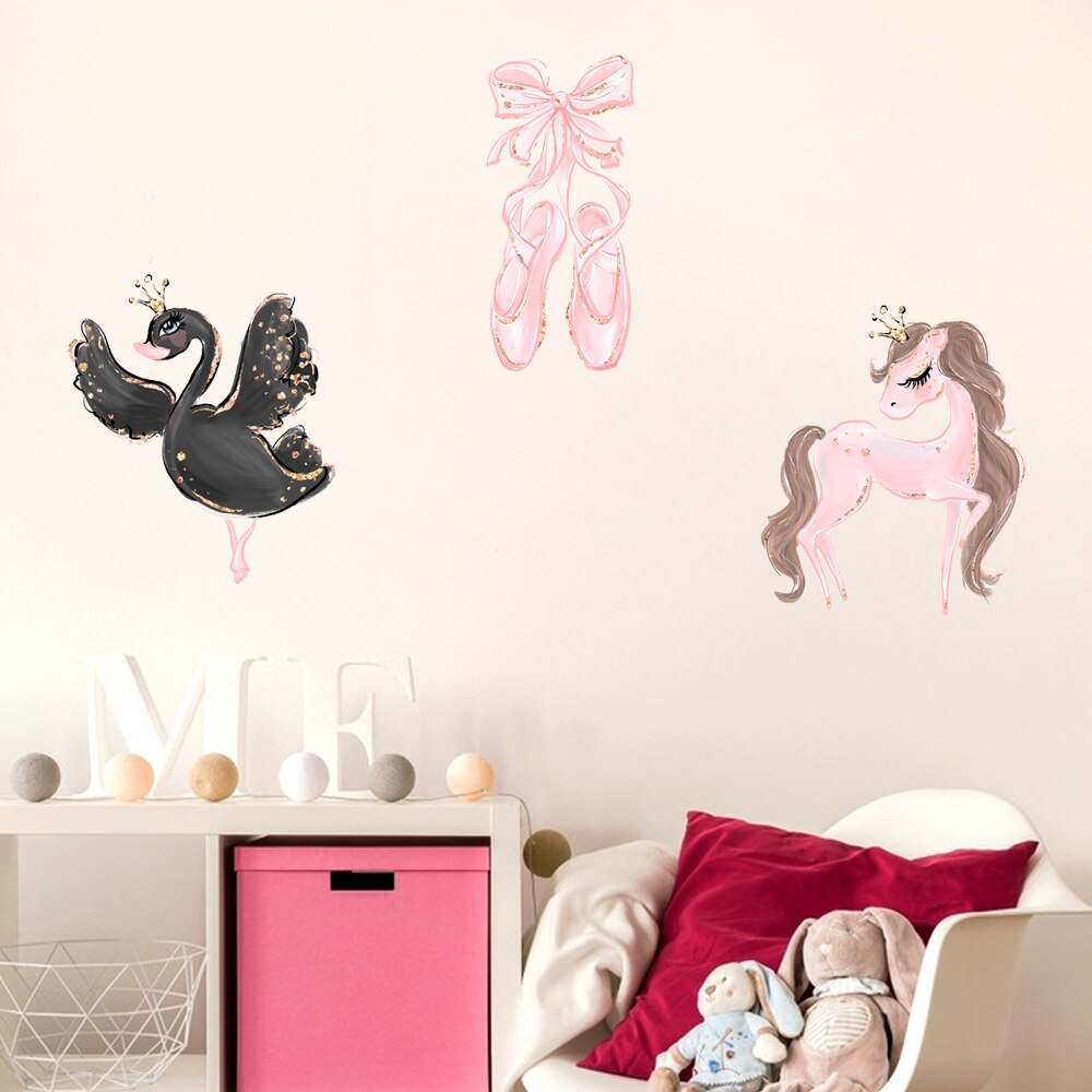 Fairy Princess Unicorn Wall Stickers for Children Kids Rooms Girls Baby Room Bedroom Decoration Nursery Wallpaper Ballet Dancers: 03