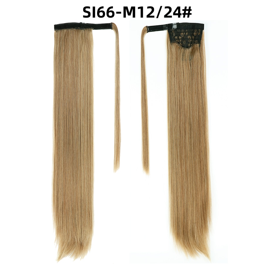 28 pulgadas sintético de Velcro de pelo de cola de caballo extensión recta Clip Invisible Pony cola resistente al calor negro marrón Rubio SI66