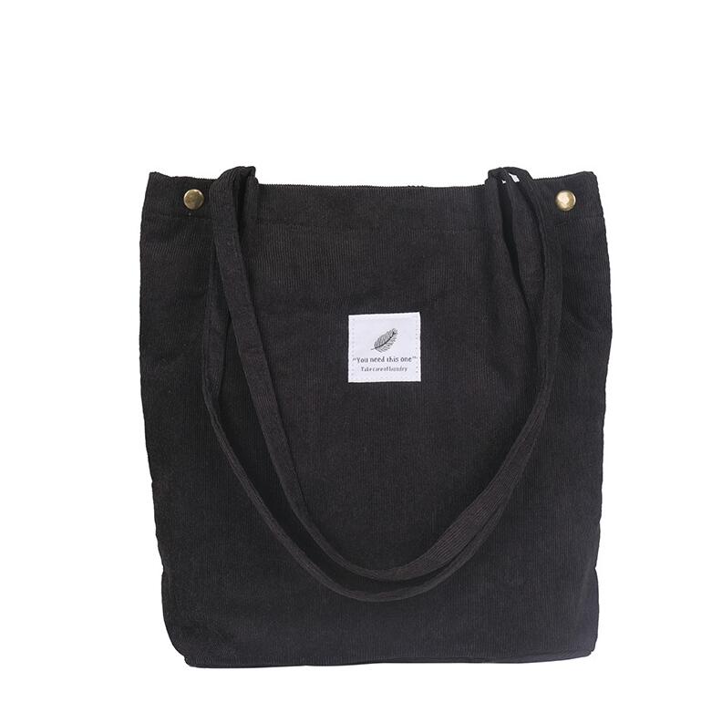 Yogodlns kvinder fløjlsbukser skuldertaske bomuld canvas stor afslappet kvindelig øko crossbody taske dame vintage rejsetasker: Sort