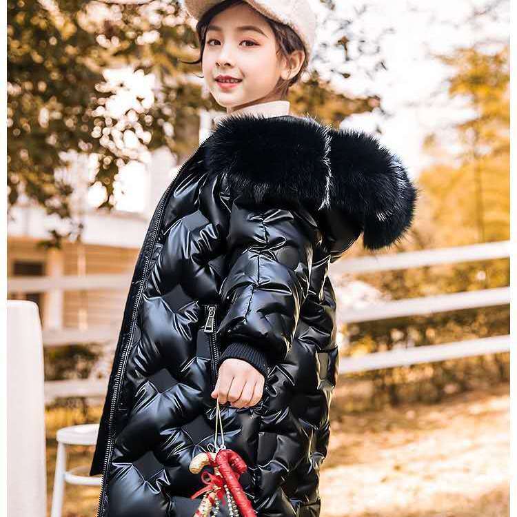 Crianças jaqueta de algodão menino meninas quente parka colorido gola de pele engrossar outerwear roupas inverno snowsuit casaco longo