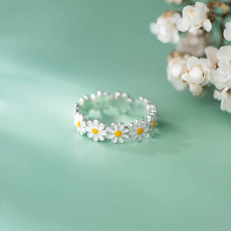 Jahrgang Gänseblümchen-Blumenringe für Frauen, koreanischer Stil, verstellbare Öffnung, Fingerring, Braut, Hochzeit, Verlobung, Erklärung-Schmuck,