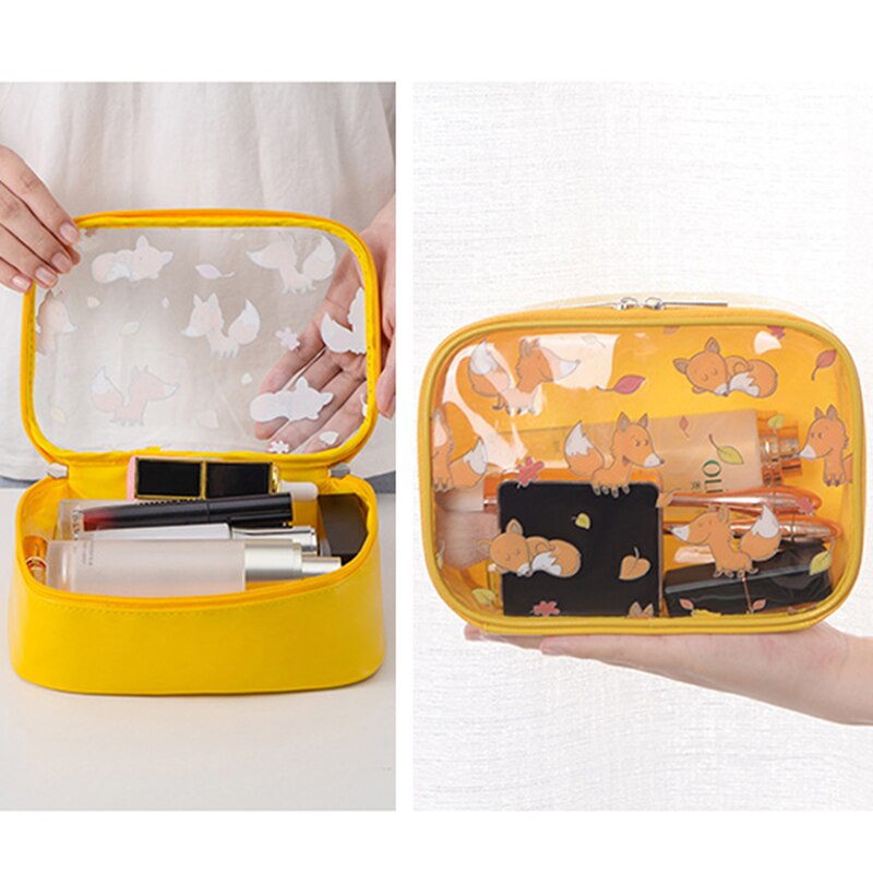 Q grote capaciteit draagbare voor vrouwen cosmetische tassen pvc doorschijnend bedrukt s/m/l/set waterdichte multifunctionele meisjes toilettassen