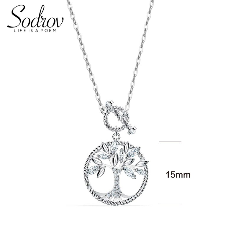 Sodrov-collar de árbol de la vida para mujer, plata 925, 15MM, collar de plata de la suerte natural, joyería de plata 925,