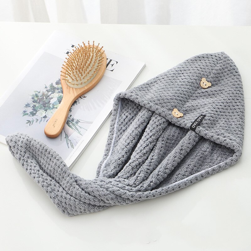 High-Density Verdikte Droog Haar Cap Droog Haar Handdoek Absorberende Douche Cap Ananas Rooster Coral Fleece Handdoek Wrap tulband: gray