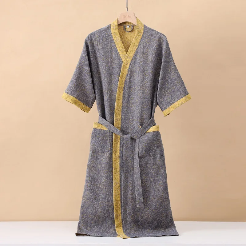 Modisch bedruckter Kimono-Bademantel aus Baumwolle mit halben Ärmeln für den Frühling und den Sommer