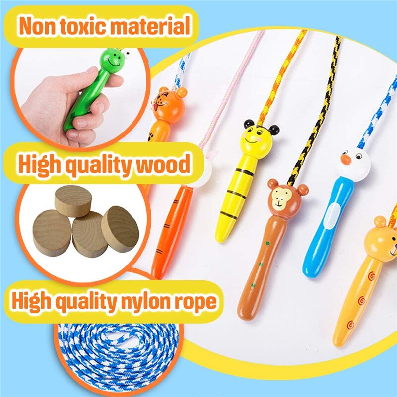 Kids Springtouwen Mooie Cartoon Springtouw Met Houten Handgrepen Gevlochten Wirwar Touw Fitness Sport Springtouwen