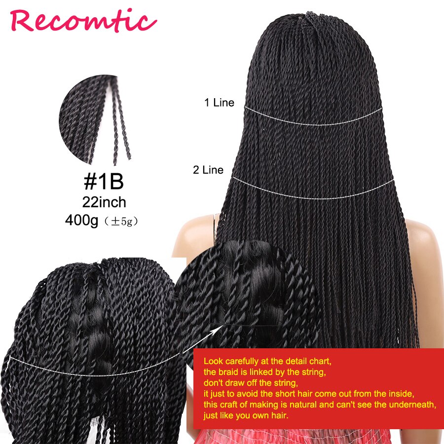 Recomtic 22 zoll 2X Twist Zöpfe Perücke Lange Schwarze Synthetische Haar Perücke Für Schwarze Frauen