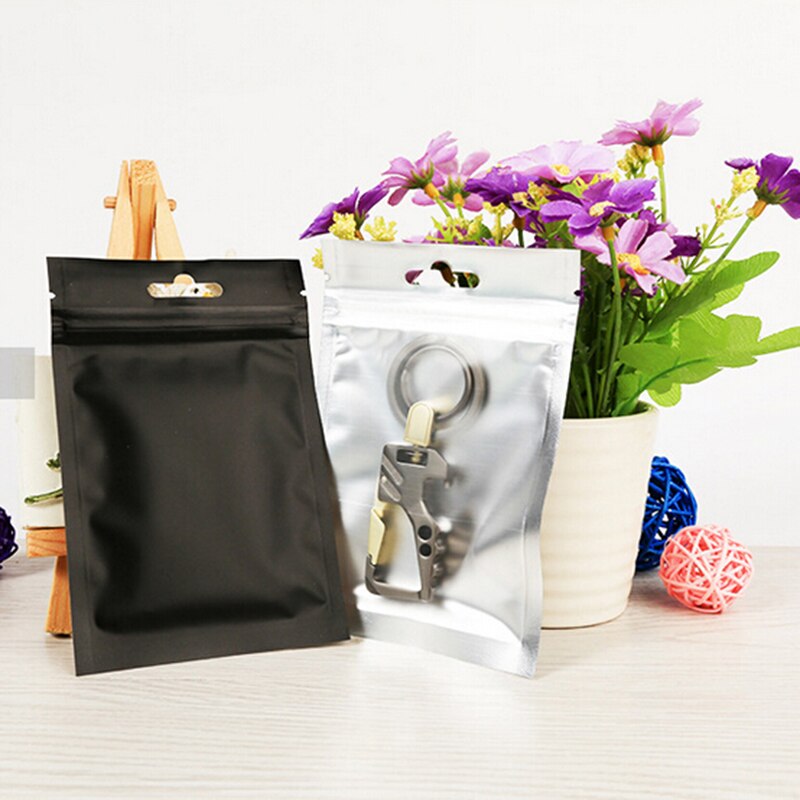 1pc refermable feuille alimentaire emballage sac thermoscellable papier d'aluminium Ziplock sacs plat fermeture éclair paquet sac de alimentaire 4 couleurs: Black / 10x18cm