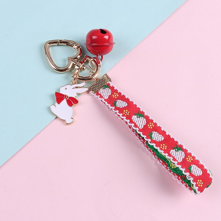 neue 1 Stück Nette Erdbeere Bunny Glocke Anhänger Schlüssel Ketten Lanyard Handy Gurt: 5