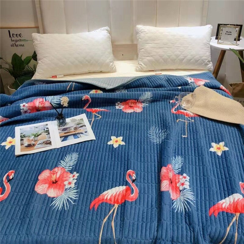 Flamingo sängöverkast blå sängkläder set vinter förtjockning sängöverdrag kristall sammet överkast lotusblad kant täcke filt