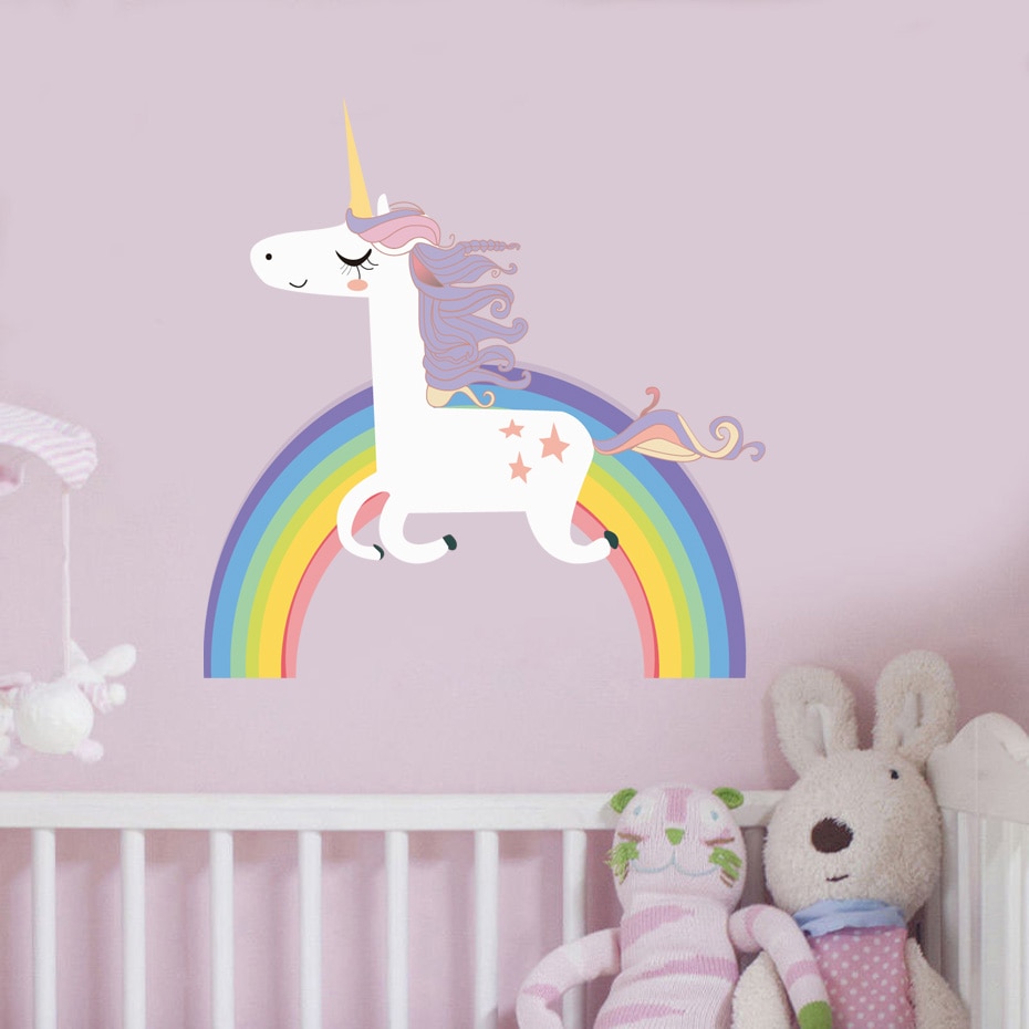 Bunte Einhorn Regenbogen Zauberstab Aufkleber Für freundlicher Zimmer Mädchen Schlafzimmer Fenster Kindergarten Dekor Geburtstag Kunst Wandmalereien Neue