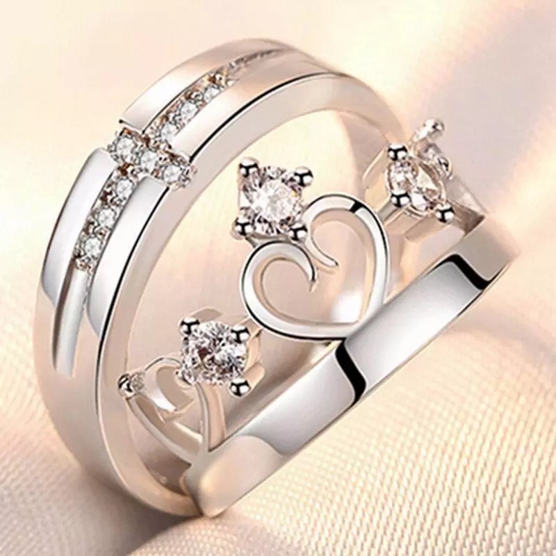 2 pièces/ensembles géométrique amour coeur Zircon anneaux appariés anneaux pour Couple promesse correspondant bague de mariage ensemble Senior concepteur bijoux: Rose