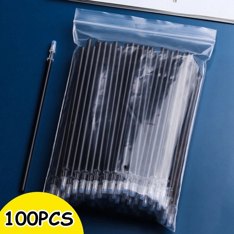 100 stk./sæt sletbar gel pen 0.5mm sletbar pen refill stang blå sort blæk vaskbart håndtag til skole papirvarer kontor skrivning