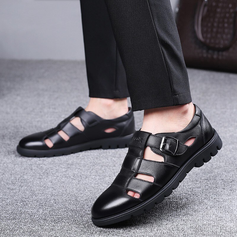 Svarta sandaler män sommarskor fritidsskor läder herrsandaler sommarskor för män  ka1389