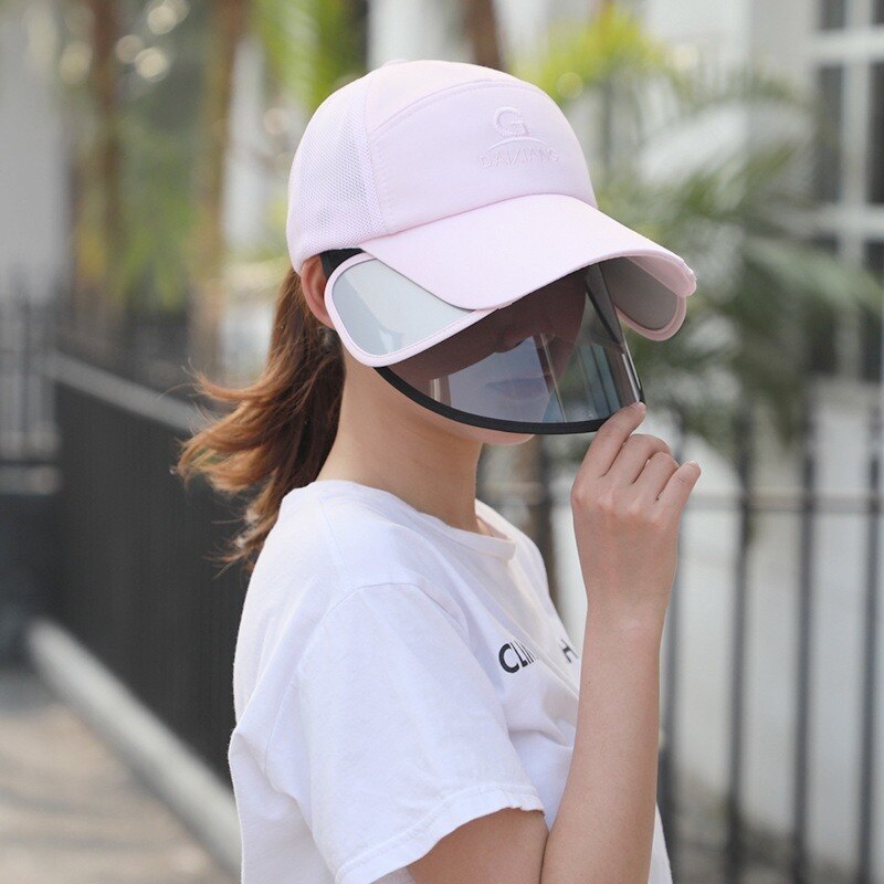 Sun Visors for Women Men Face Cover Protection Sun Shield Visor Hats Adjustable Long Visor Brim Face Shield Anti-Droplet Unisex
