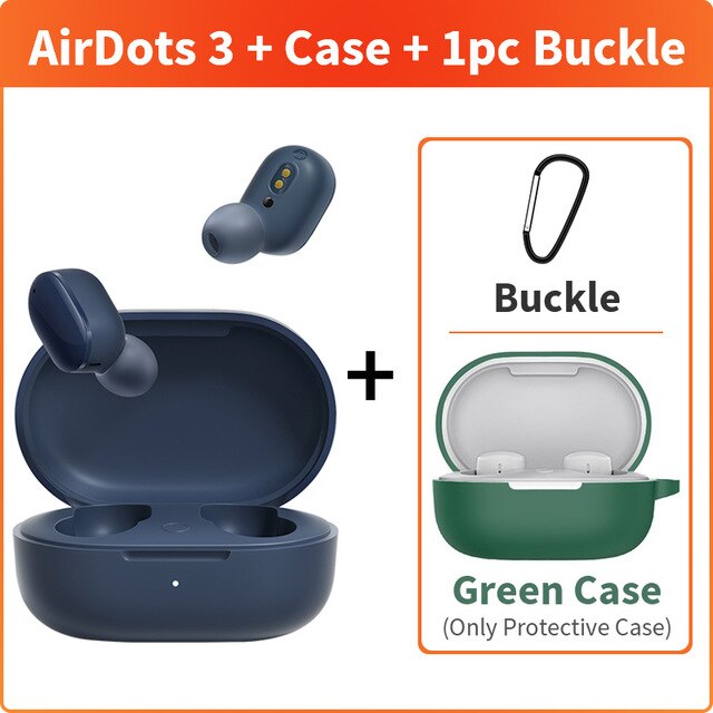 Xiaomi Redmi AirDots 3 True Wireless Bluetooth earphone aptX Adaptive Stereo Bass With Mic Handsfree Buds 3 TWS Earbuds: blue add green case