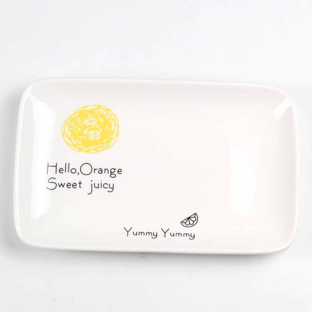 8 Inch Square Cute Ceramic Plate Unique Dinner Set Dish Dessert Plate Dinnerware Cake Tray Good Morning: Hamlet orange