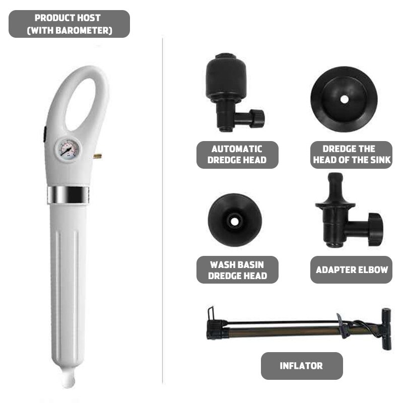 High Pressure Automatic Air Drain Blasters Guns Air Pump with 4 Heads Sink Drain Dredge Tool Powerful Toilet Plunger Cleaner