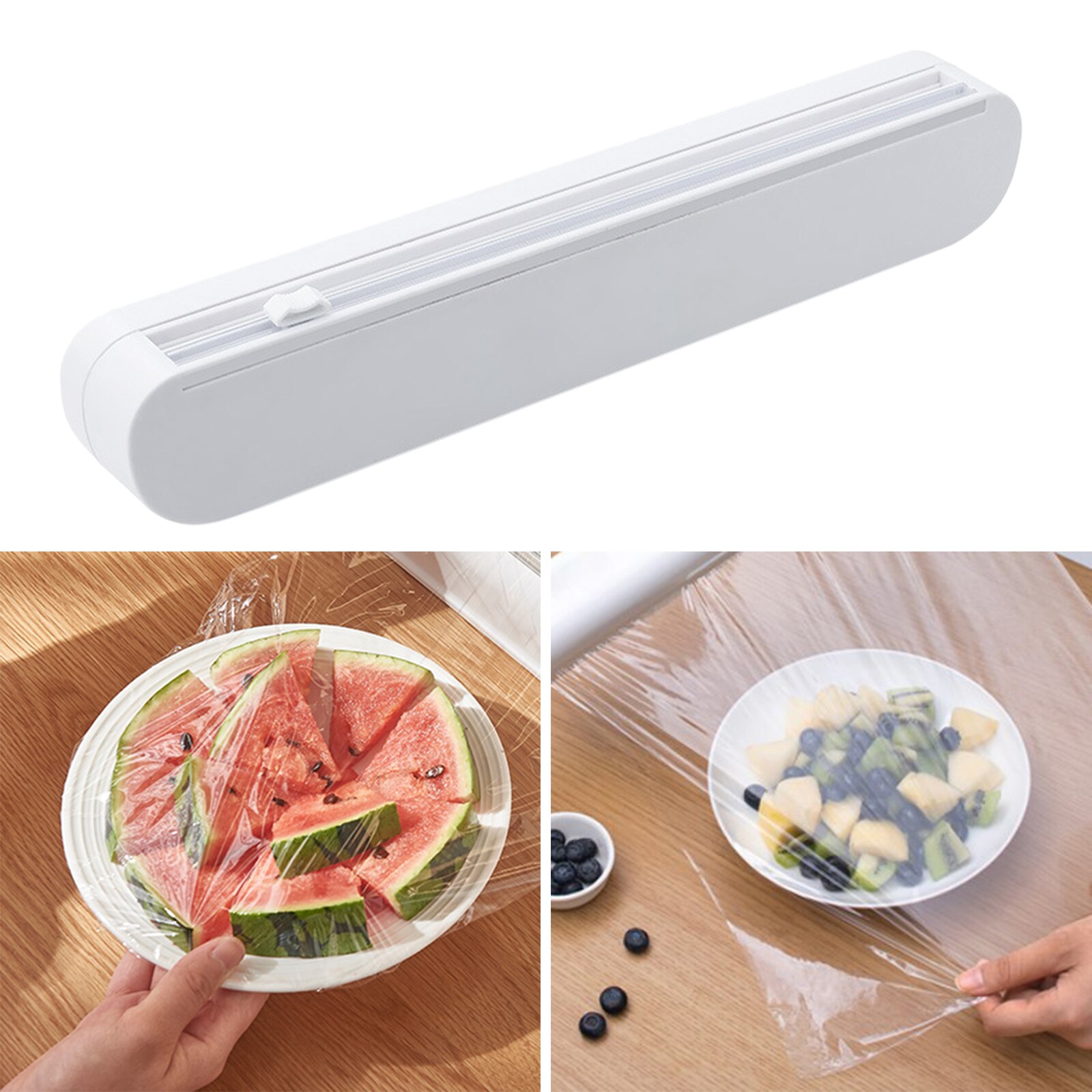 Useful Food Wrap Cutter with Plastic Wrap Tool Film Wrap Dispenser with Sharp Cutter Plastic Wrap Storage Box