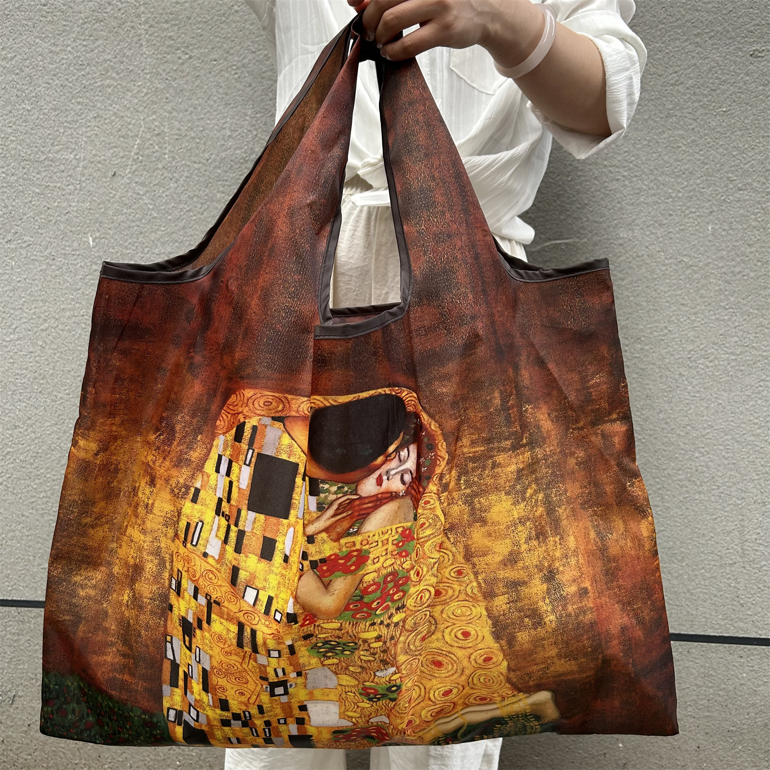 modetas Grote opvouwbare boodschappentas Herbruikbare boodschappenopbergtas Nylon draagbare schouderhandtas voor reiszak Tote: nikkel