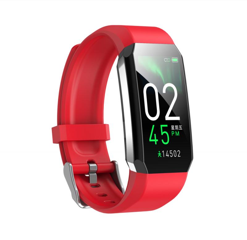 Fitness Bracelet Body Thermometer IP67 Waterproof Smart Bracelet Fitness Tracker Heart Rate Monitor Smart Band Watch: Red