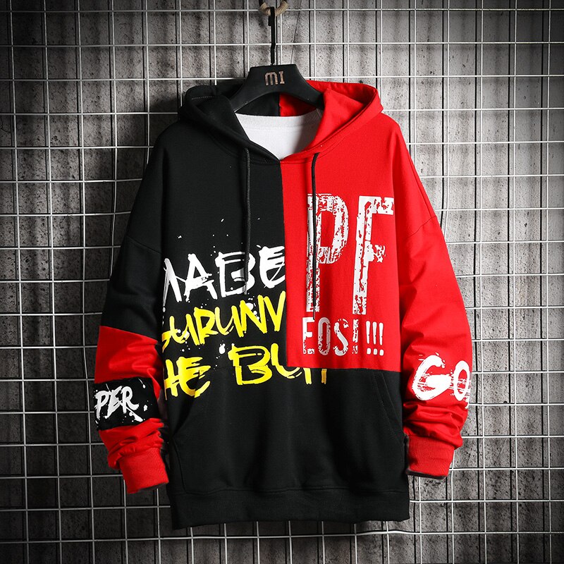 Singleroad oversized herre hættetrøjer mænd patchwork sweatshirt hip hop harajuku japansk streetwear rød hættetrøje herre sweatshirts: Rød hættetrøje til mænd / Asiatiske -3xl( eur xl)