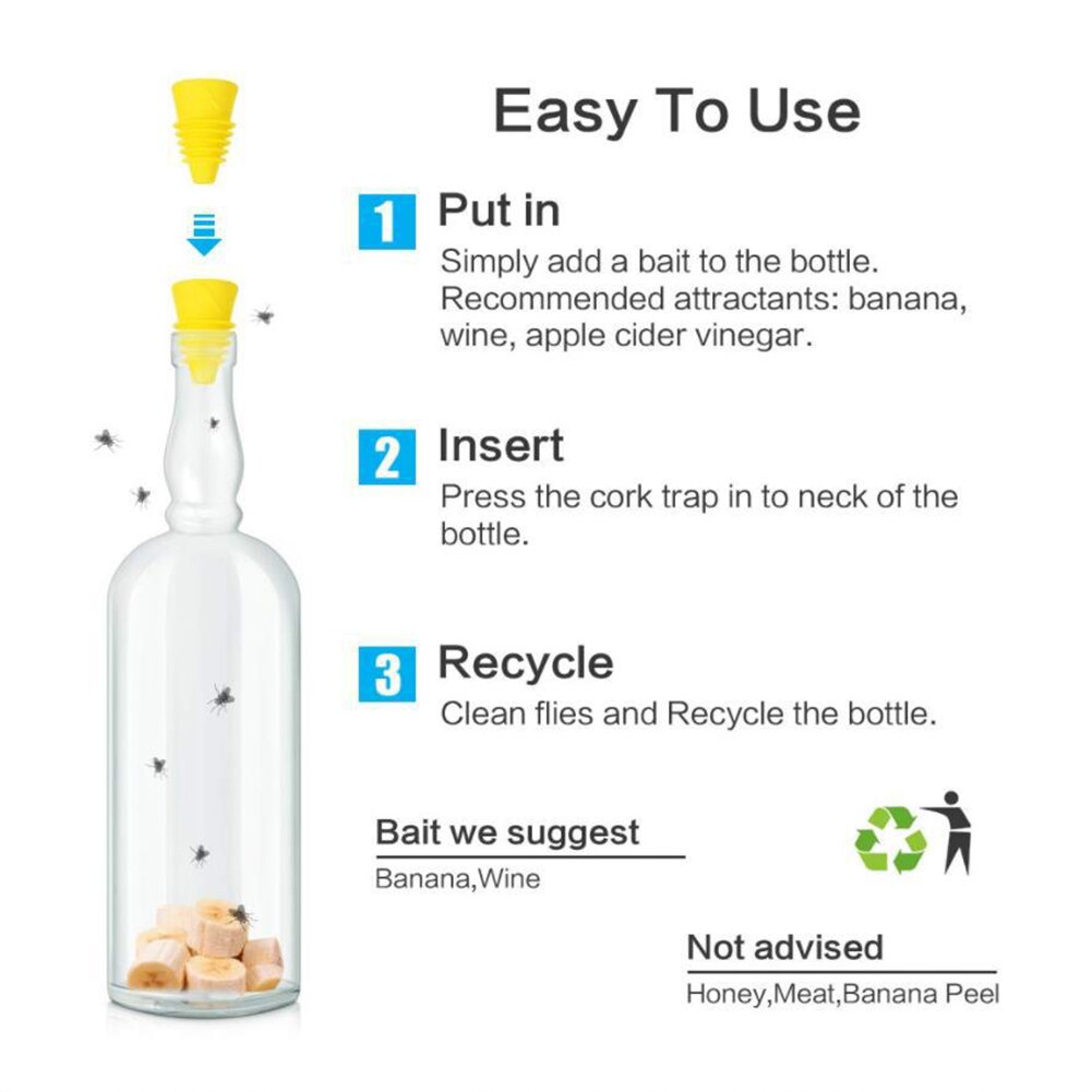 4/6/8Pcs Outdoor Indoor Kithchen Silicone Reusable Fruit Fly Traps Catcher Tool simply add some baits to the bottle trapping