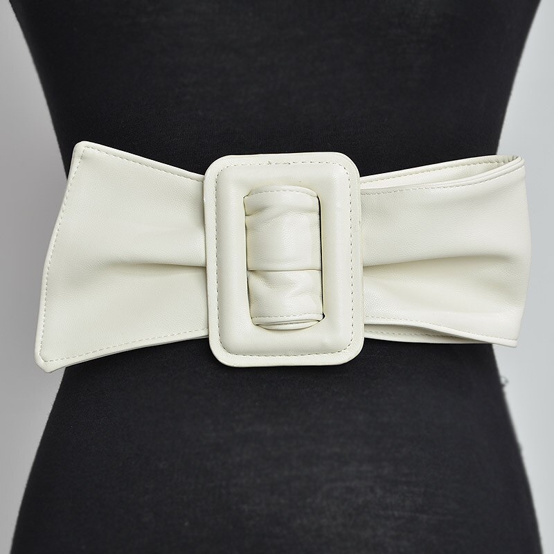 Mode Dame Brede Witte Riem Vierkante Pin Gesp Solid Pu Lederen Band Riemen Vrouwen Weding Party Dress Accessoire Bg-936: 398-White