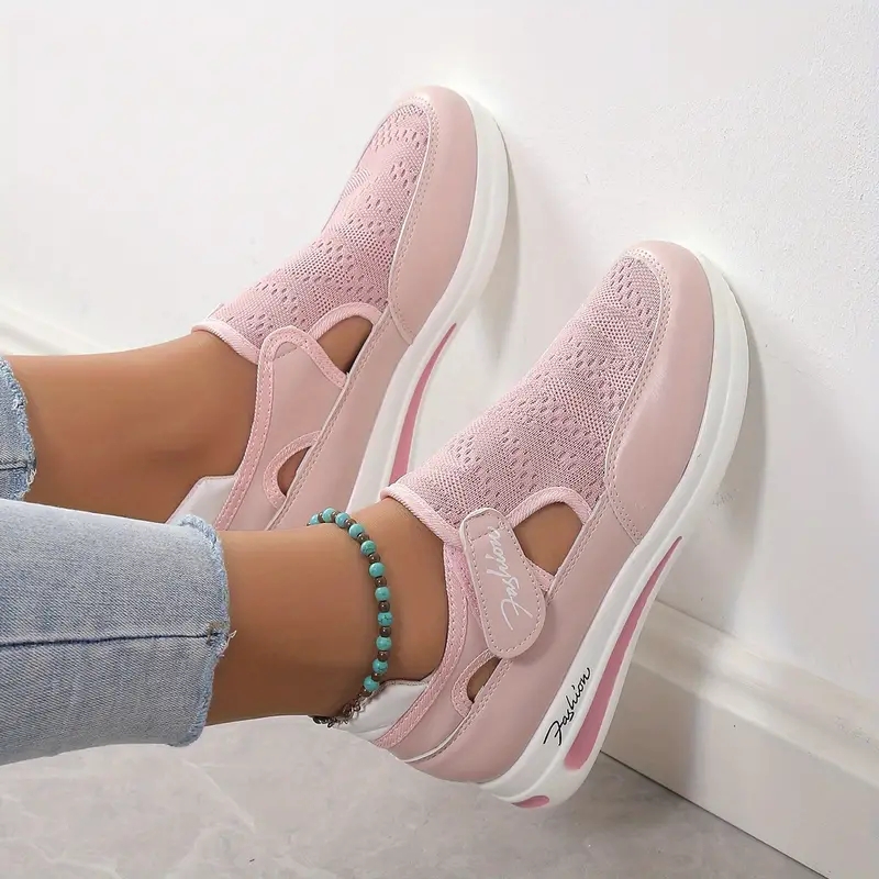 2024 Dames Sneaker Platform Casual Ademende Mesh Foam Flats Casual Lichtgewicht Wandelschoenen Te Gebreide Rode Sporten: Roze / 41