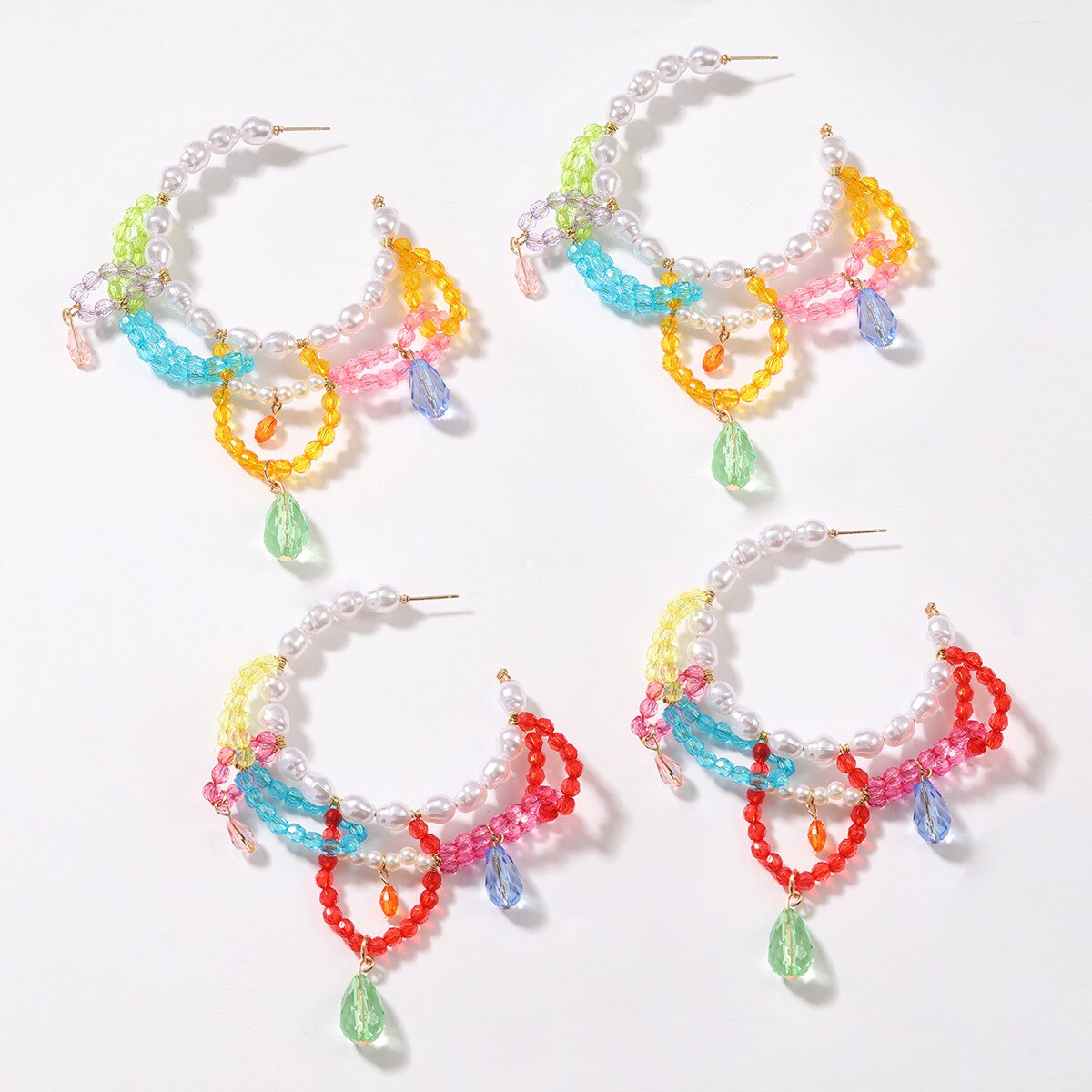 Bohemian Colorful Beads Hoop Earring For Women Girls Brand Imitation Pearl Stone Earring Jewelry Brincos