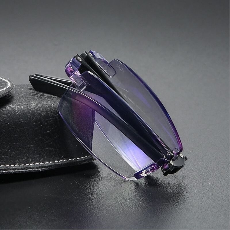 Multifocale Anti Blauw Licht Randloze Leesbril Mannen Vrouwen Ultralight Frameloze Opvouwbare Vierkante Verziendheid Verziend