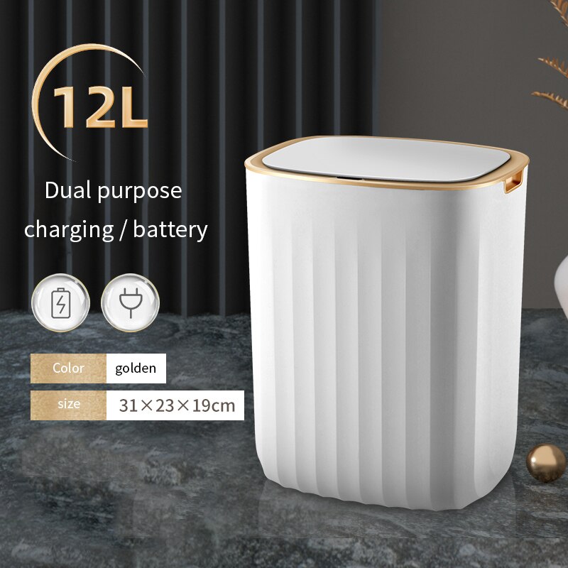 Smart Sensor Prullenbak Huishouden Automatische Elektronische Prullenbak Keuken Vuilnisbak Wc Waterdicht Smalle Opslag Emmer: Charging gold 12L
