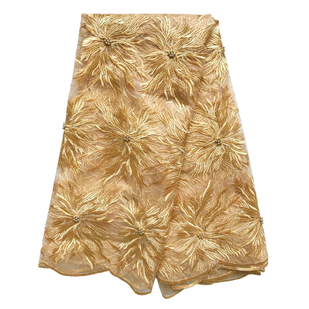 Tissu dentelle nigérian doré dentelle française | dentelle, tissu avec perles, en tissu dentelle strass, tissu africain perle, lot5yard/800