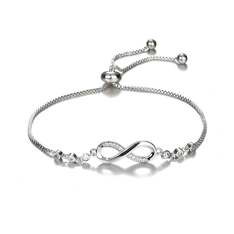 Geometric 8 Eight Bracelet For Women Female Twist Chain Crystal Zircon Bracelets Jewelry Romantic Women Valentine: Silver