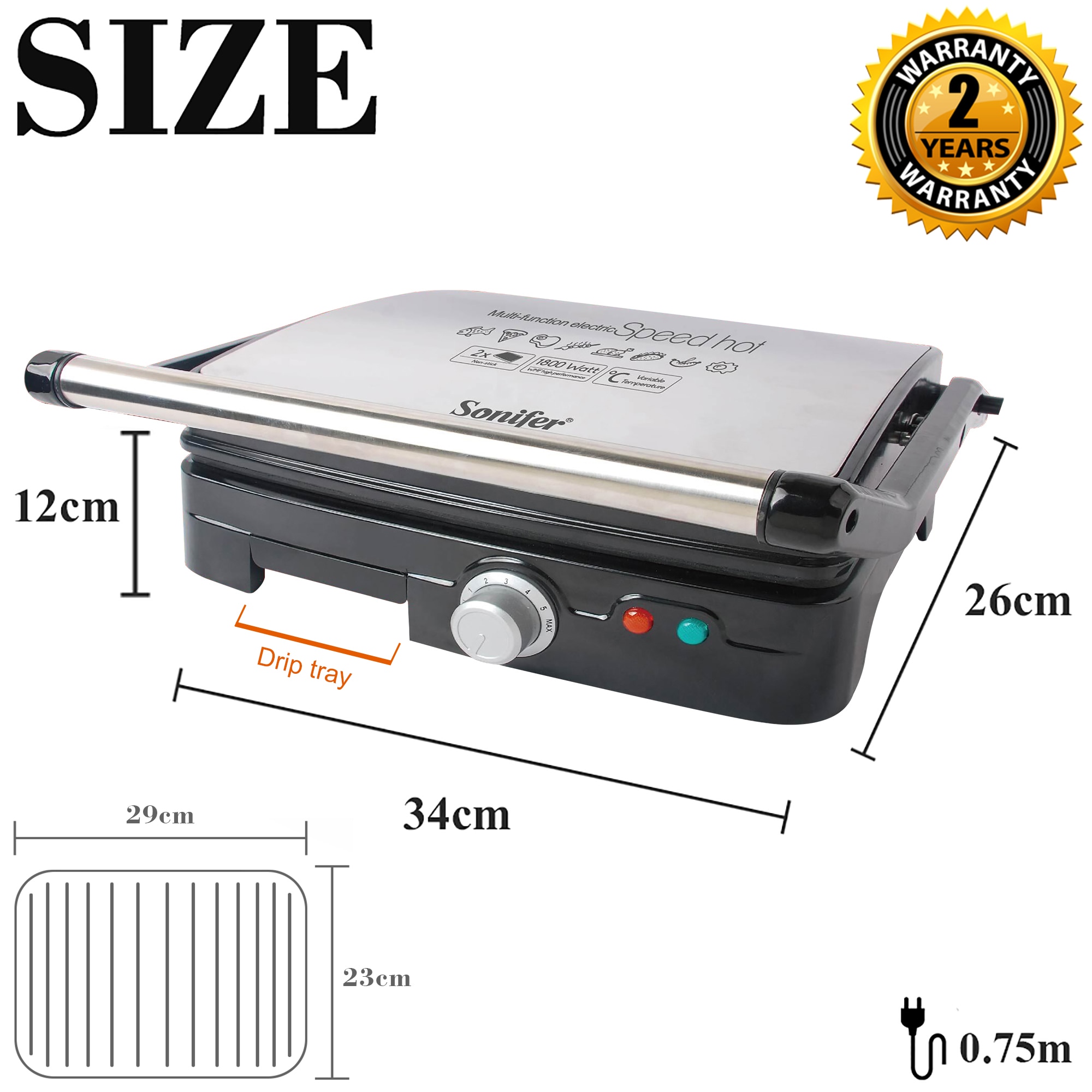 1800W BBQ Grill Kitchen Appliances Barbecue Machine Grill Electric Hotplate Smokeless Grilled Meat Pan 180° Opening Sonifer