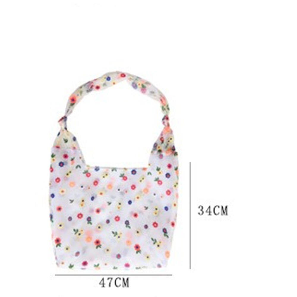 Women Embroidered Light Clear Organza Tote Messenger Shoulder Bags Female Eco Fruit Bag For Girls: small