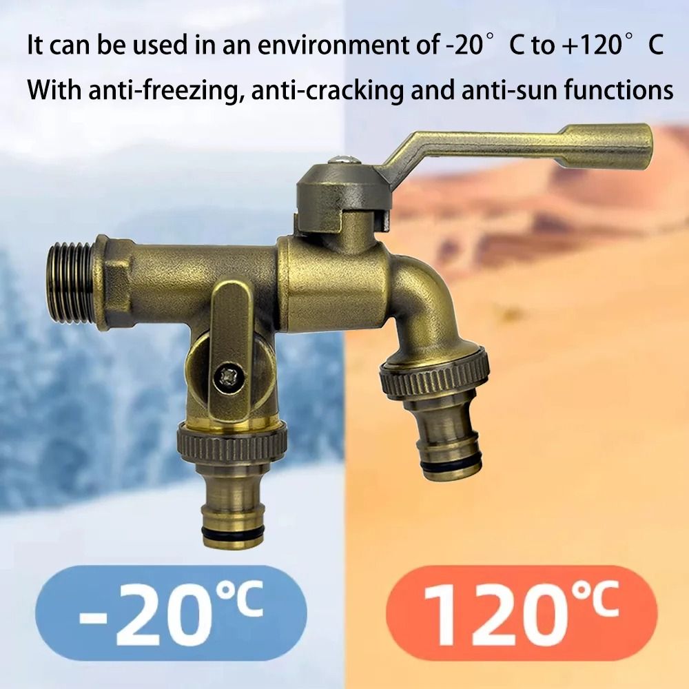 Anti-freezing All-copper Faucet One Inlet and Two Outlets 1/2inch Outdoor Faucet Dual Water Outlets Durable